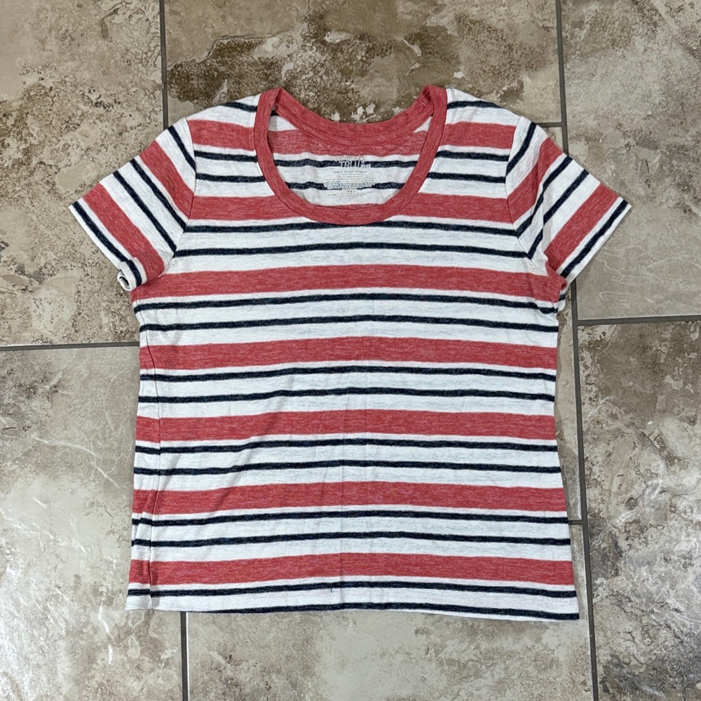 Universal Thread Women's Striped Tee - Red, White, Black